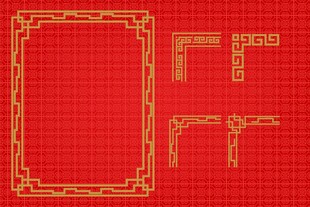 红色中式金色边框图案