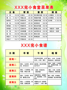 XXX完小食堂菜谱表