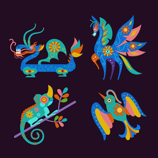 多彩奇幻神话动物插画