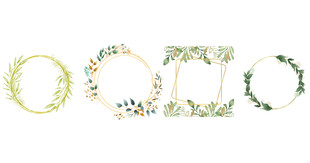 清新绿植花环饰品花环边框png