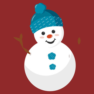 可爱雪人戴着蓝帽子