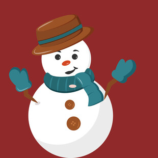 戴帽围巾的可爱雪人