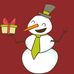 戴帽雪人手持礼物