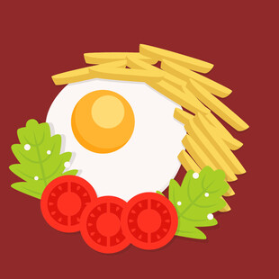 煎蛋配薯条蔬菜美食图