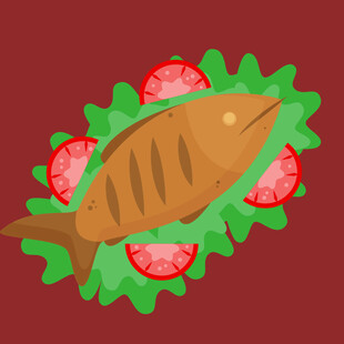 烤小鱼配蔬菜装饰