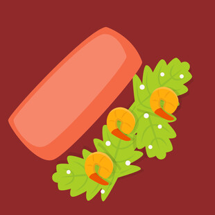 橙色糕点配绿叶装饰