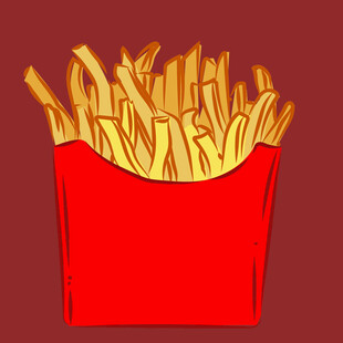 红色纸盒装的金黄薯条