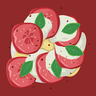 番茄芝士罗勒叶美食拼盘