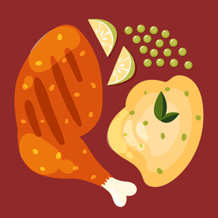 烤鸡腿配土豆美食插画