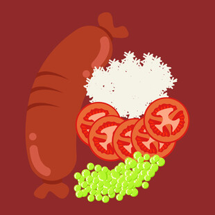 香肠米饭番茄豌豆组合