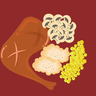 美味烤鸡腿与多样食物