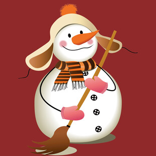 可爱雪人手持扫帚萌趣形象
