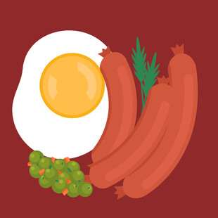 香肠煎蛋配豌豆美食图