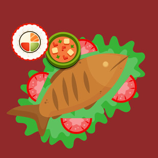 美味烤鱼配新鲜蔬菜