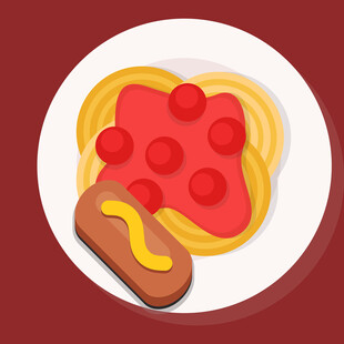 意面配热狗美食插画