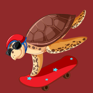 乌龟玩滑板的趣味场景