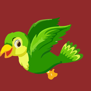飞翔的绿色卡通鹦鹉