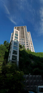 高楼矗立绿树环绕之景