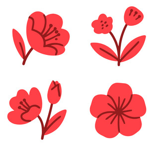 手绘红色花卉