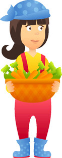女孩提篮满载蔬果