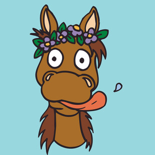 戴花环吐舌的可爱小马