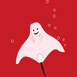 红色背景的可爱蝠鲼形象