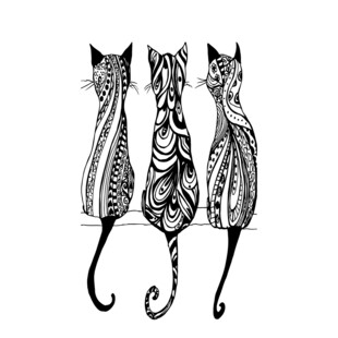 三只花纹猫背影插画