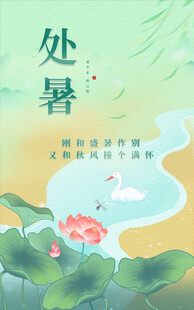处暑国潮海报手绘模板