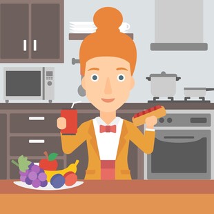 女士厨房享用美食饮品