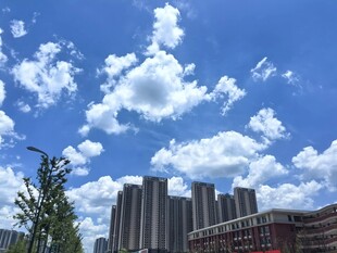 蓝天白云下的城市建筑群