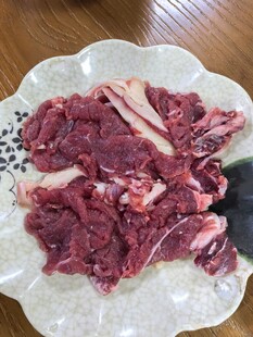 新鲜牛肉切片置于盘中