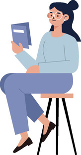 女子坐凳上专注看书