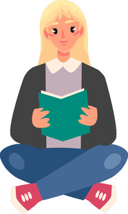女孩盘腿坐着专注读书