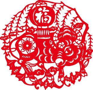 牛年福字剪纸图案