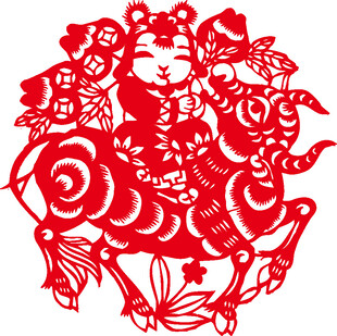 传统剪纸娃娃抱鱼图