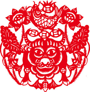 喜庆剪纸鱼与娃娃的吉祥图