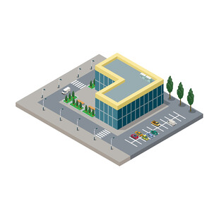 现代办公楼建筑等距视图