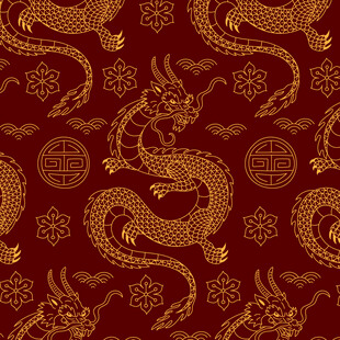 中式龙纹古典红色图案