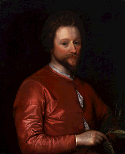 身着红衣的古典男子肖像