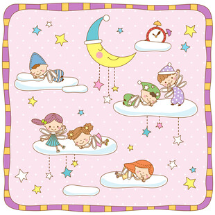 梦幻儿童睡眠插画