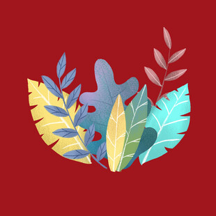 红色背景上的多彩叶子图案