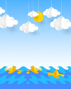 海洋小船天空云朵插图 