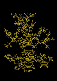 金色中式盆栽图案装饰画 梅