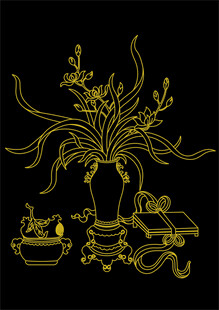 中式金纹盆栽装饰图案 兰