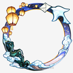 梦幻中式环形插画元素