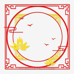 中式边框中的荷花飞鸟图