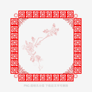 中式红框桃花装饰图案