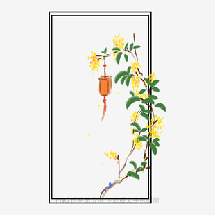 中式插画之花枝灯笼图