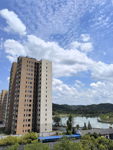 高层住宅旁的美丽湖景