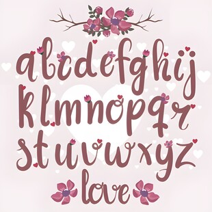 手绘花卉字母与love字样